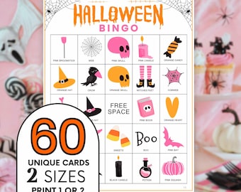 Pink Halloween Bingo Game: 60 Printable Cards (Digital Download)