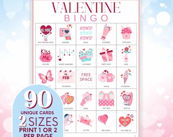Gra w bingo walentynkowe: 90 kart z motywem serc (do pobrania w wersji cyfrowej)