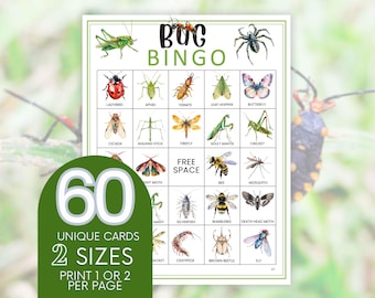 Afdrukbare game Bug Bingo: insectenfeest (direct downloaden)