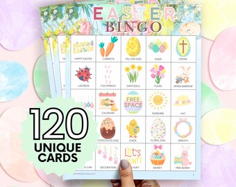 Wielkanocna gra w bingo: 120 kart do druku, impreza klasowa (wersja cyfrowa do pobrania)