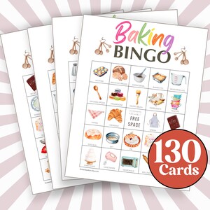 130 Cartões de Bingo de Panificação, Jogo para Amantes de Panificação, Tema de Cozinha para Imprimir, Jogo de Festa de Aniversário para Crianças, Jogo Temático de Culinária, Tema de Culinária Divertido B15