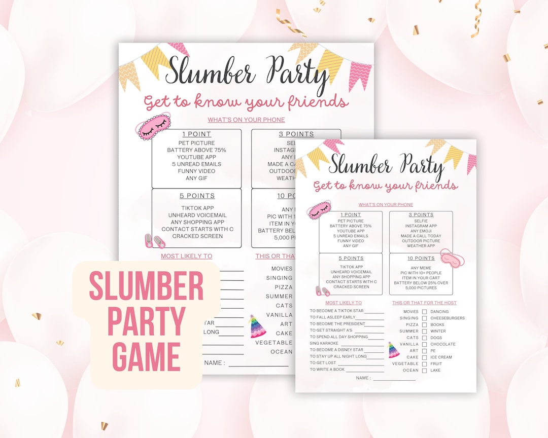 Girls Party Game Slumber Activity Fun, Sleepover Printable Game, Girls ...