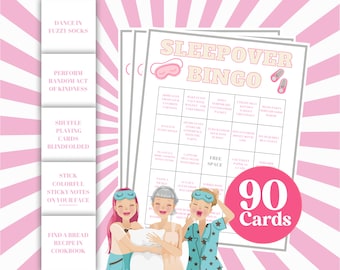 Funny Sleepover Bingo: Slumber Party Game (90 Cards) (Digital Download)