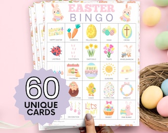 Wielkanocna gra w bingo: 60 zabawnych kart dla dzieci i rodzin (PDF)