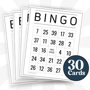 30 extra grote feestbingoborden, eenvoudig zwart-wit, leuk feestspel virtuele bingo, jumbobingokaarten, grote gedrukte bingokaarten B64