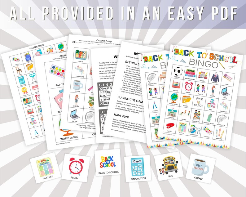 Back to School Bingo Game: Classroom Activity, 30 Cards (printable ...