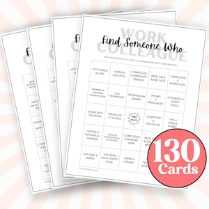 130 ijsbreker bingokaarten voor medewerkers, kantoorfeestspellen, personeelswaardering kennismaking, werkgesprek starter, teambuilding B60