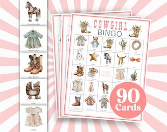 Pink Cowgirl Bingo Game: Western Baby Shower (Printable)