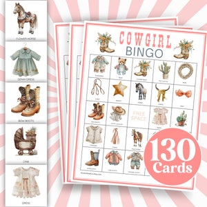 Party de bingo CowGirl, jeu de rodéo cowgirl pour baby shower, cartes de bingo, fête de baby girl western, jeu de baby shower du sud-ouest B61