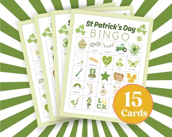 St. Patrick's Day Bingo Game: 15 Unique Printable Cards (Digital Download)