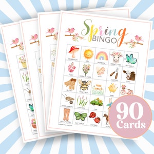 90 cartas coloridas de bingo de primavera, diversão para a família na Páscoa, jogo de grande reunião para celebração do bingo, jogo para impressão, download instantâneo B42