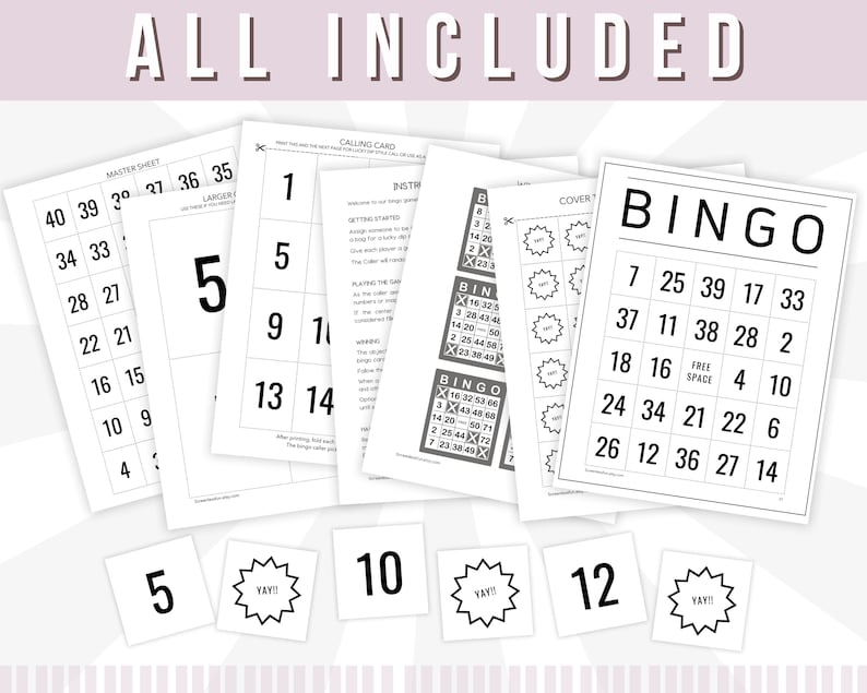 90 Large Print Bingo Cards, Extra Large Party Bingo Boards, Simple Big ...
