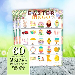 Juego de bingo de Pascua: 60 tarjetas, actividad familiar divertida, juego imprimible para niños, fiesta de primavera en el aula, celebración de Pascua, descarga instantánea B01