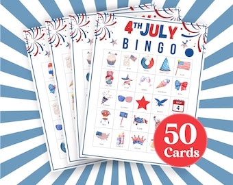 4th July Bingo Game: 50 Printable Patriotic Cards (PDF)