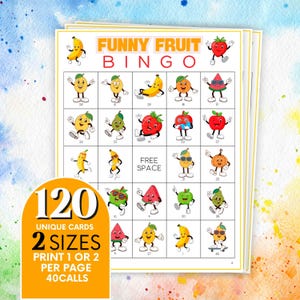 120 cartões de bingo de frutas, jogo de frutas para crianças e famílias, atividade educacional divertida, marcadores de cartões de bingo coloridos, presente de aniversário perfeito B110