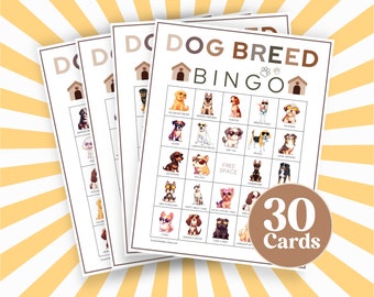 Jeu de bingo de race de chien : fête d'anniversaire de chiot, 30 cartes (téléchargement numérique)