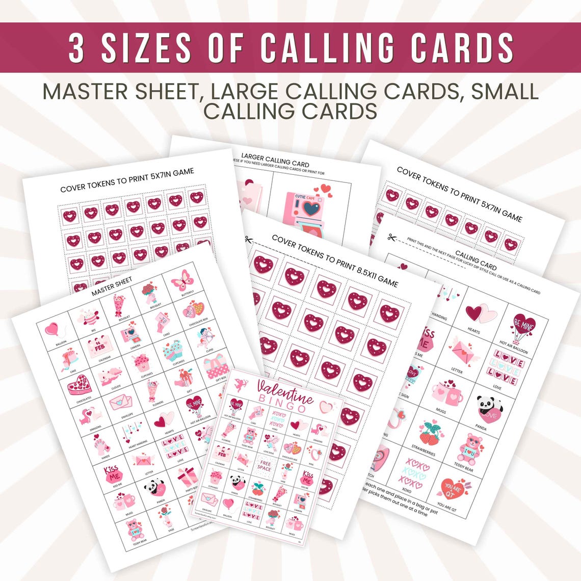 Valentines Bingo Game: 90 Printable Cards, Kids Classroom Party (PDF ...