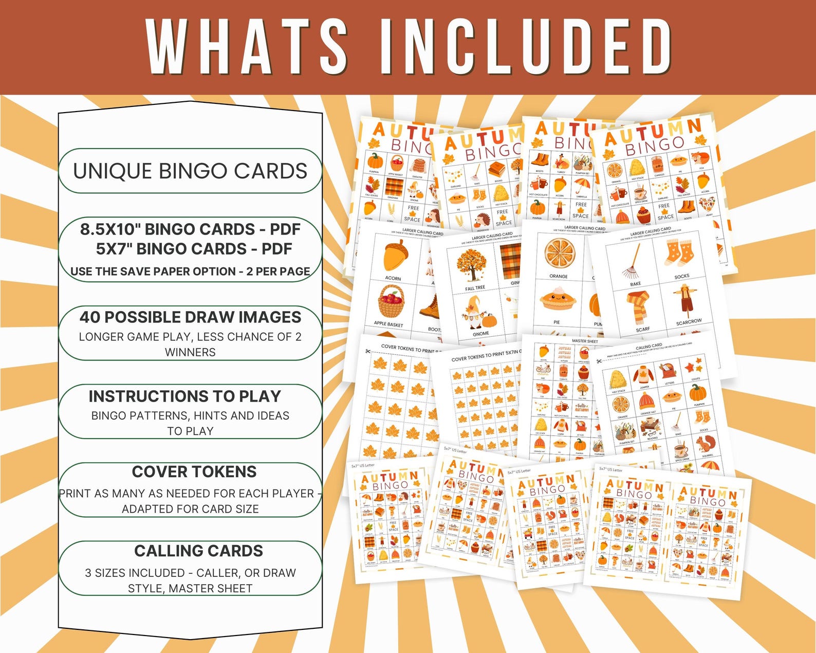 Autumn Bingo Game: 90 Printable Cards, Fall Family Fun (digital ...