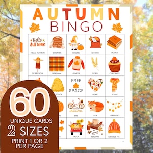 Bingo de Acción de Gracias, Tarjetas imprimibles de otoño, Baby Shower de otoño, Bingo de otoño, Baby shower de calabazas, Bingo de temporada, Bingo con imágenes B04