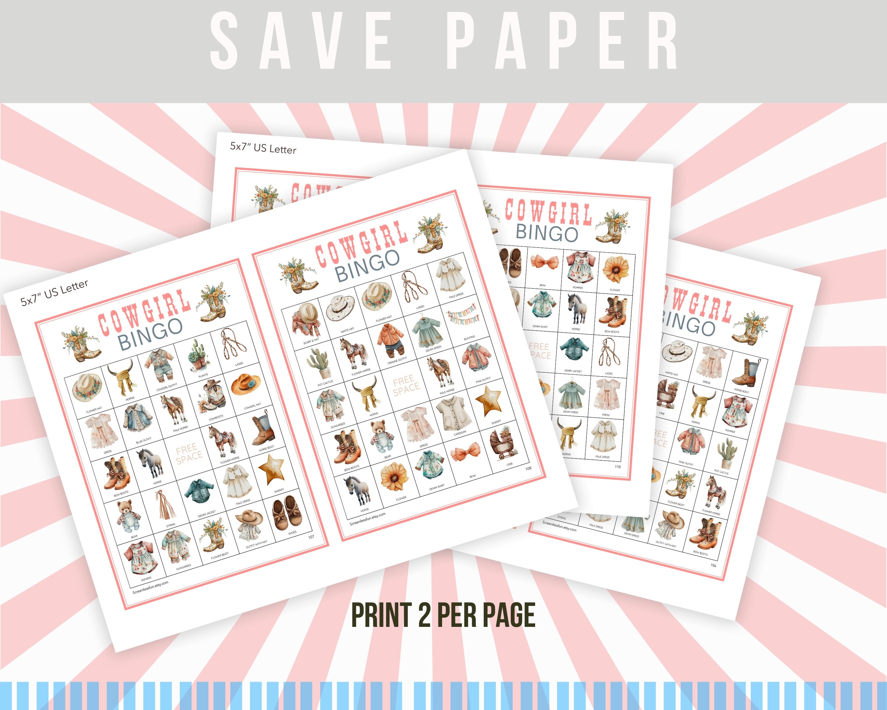 Cowgirl Bingo Game: Western Birthday Party, Baby Shower (printable) - Etsy