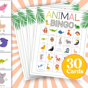Bingo de 30 animales para niños, juego de bingo Safari Baby, juego divertido familiar de actividades del zoológico, tableros de bingo para aula preescolar B16