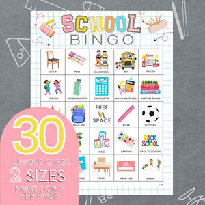 Cartes imprimables de bingo pour la rentrée scolaire, bingo à l'école, activité en classe, bingo avec ses camarades de classe pour la première journée d'école, jeu pour nouveau professeur B28