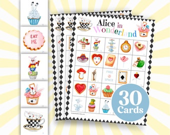 Cartelle del Bingo di Alice nel Paese delle Meraviglie: Gioco per feste di compleanno per bambini (stampabile)