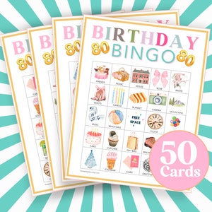Achtziger Geburtstag Bingo Spielkarten, 80er Party geboren 1944 Bingo, 80er Bingo Bretter, große Party druckbare Aktivitäten, glückliches 80er Spaßspiel B12