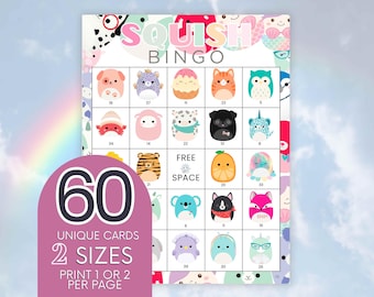 Squish Bingo: 60 Printable Cards, Kids Party Game (PDF)