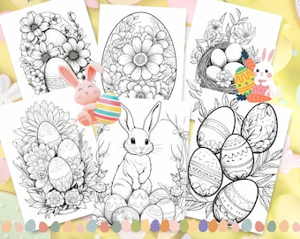 Easter Coloring Pages: Bunny & Egg Designs, Spring Kids Activity (Digital Download)