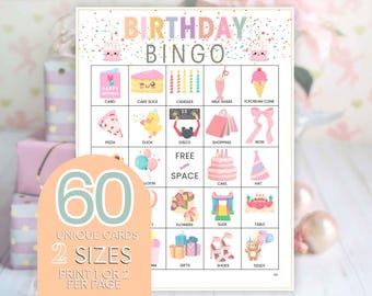 Birthday Bingo Game: 60 Unique Printable Cards (Digital Download)