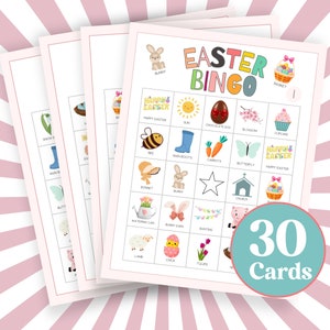 15 tarjetas de bingo de Pascua para imprimir, actividad de mesa para niños, actividad para fiesta de primavera, juego de cartas de Pascua, juego familiar, aula B1