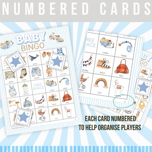 Bingo Cards for Boy Baby Shower, Image Prefilled Boy Baby Bingo Game ...