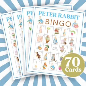 Gioco di attività in classe Peter Rabbit Gioco di bingo per baby shower Peter Rabbit, Bingo per feste per bambini Peter Rabbit, pacchetto rustico coniglietto blu B65