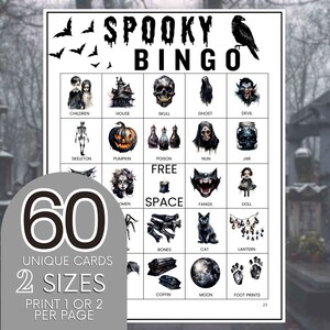 Schwarze Halloween Gruselige Bingo, Halloween Party Gruselige Partyaktivität, Horror Gruseliges Spiel, Druckbares Partyspiel, Familien Spaß Bingo Karten B97