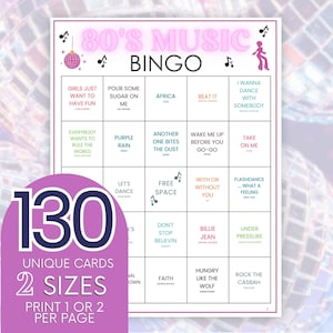 Bingo musical dos anos 80, cartões de bingo musical de maiores sucessos, atividade para festa musical, jogo divertido de sucessos musicais, lista de reprodução de música disco B39