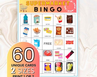 Supermarket Bingo Game: 60 Grocery Store Cards (Digital Download)