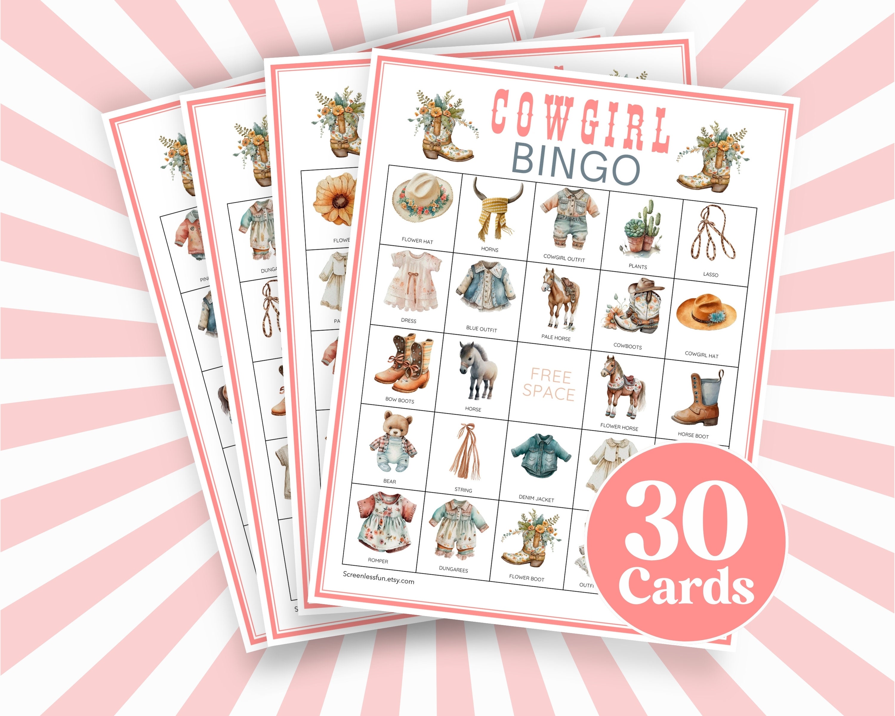 Cowgirl Bingo Game: Western Birthday Party, Baby Shower (printable) - Etsy