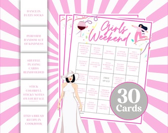 Girls Weekend Bingo Game: Pink Bachelorette Party, 30 Cards (Digital Download)