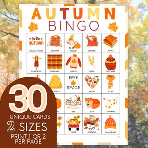Jeu de bingo d'automne, cartes imprimables de bingo d'automne, planches de bingo pour l'Action de grâces, divertissements pour les invités de la fête d'automne, jeu pour la classe, 30 cartes B04