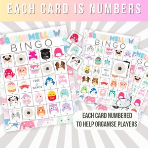 90 Squishmellow Bingo Printable Cards, Birthday Bingo Squish Toy Theme ...