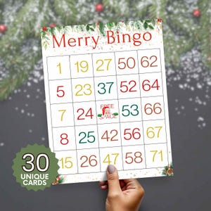 30 Cartões de Bingo de Natal, Jogo de Férias para Imprimir, Atividade Divertida para a Família, Crianças e Adultos, Jogo de Festa Festiva, Download Instantâneo