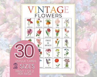 Vintage Flower Bingo Cards: Garden Floral Game (Printable)