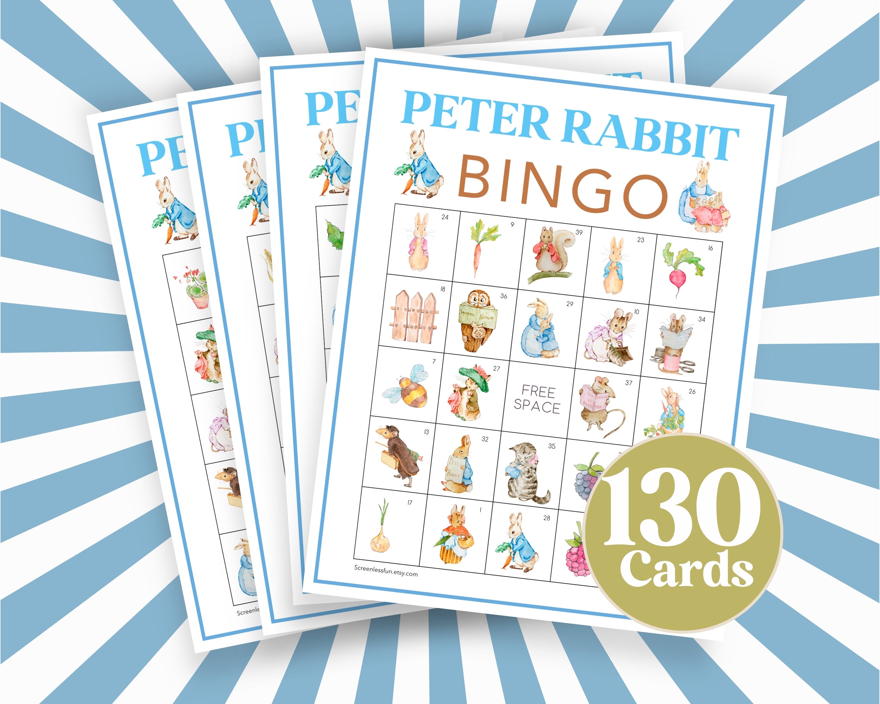 Boy Baby Shower Rabbit Bingo, Peter Rabbit Book Themed Mom to Be Shower ...
