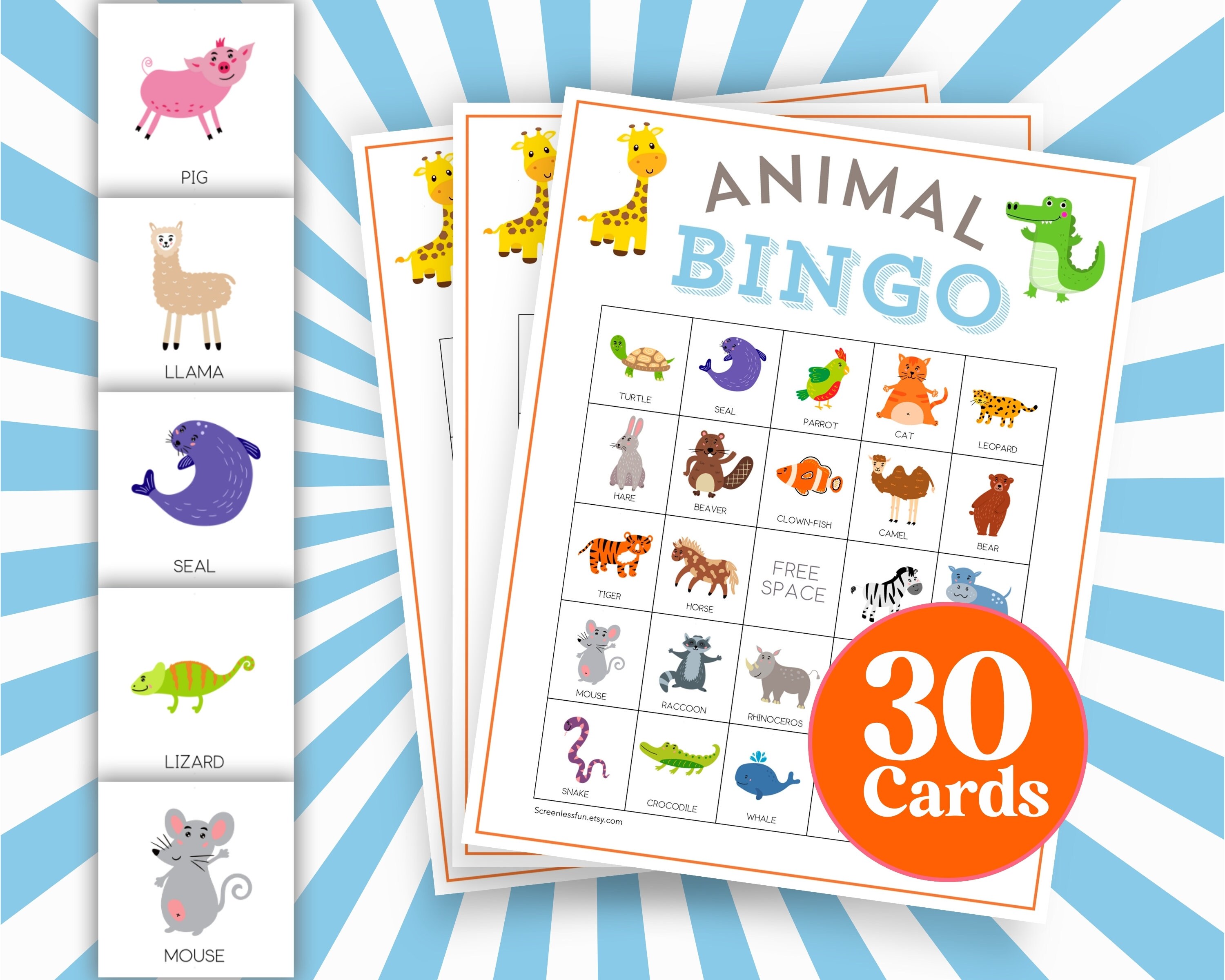 Animal Bingo Game: 30 Printable Cards, Kids Party Activity (PDF) - Etsy