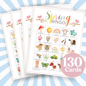 130 Cartões de BINGO DE PRIMAVERA para crianças, Jogo de festa de primavera para crianças, Atividade de sala de aula, Jogo de Páscoa para crianças, Imagens de bingo sazonais Boards B42