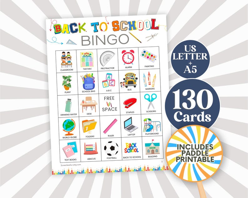 Back to School Bingo Game: 130 Printable Cards (PDF) - Etsy