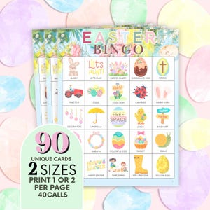 90 Easter Bingo Game cards | Class Party Fun & Games | Printable Activity for Kids | Easter Celebration | Digital Download B01