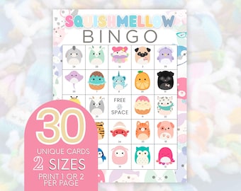 Squishmallow Bingo: 30 Printable Cards for Birthday Party (PDF)