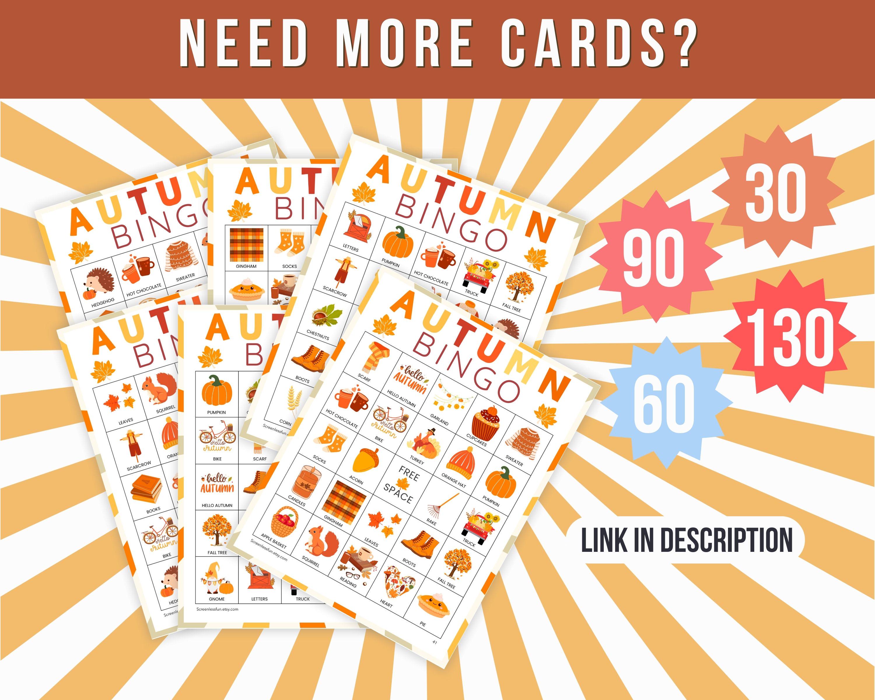 Autumn Bingo Game: 90 Printable Cards, Fall Family Fun (digital ...
